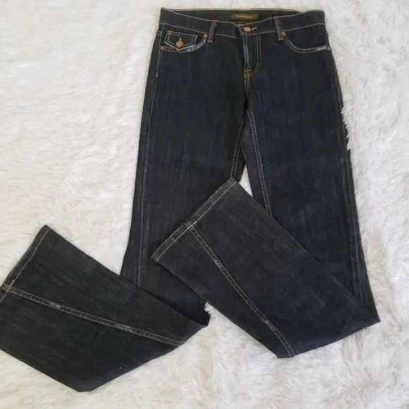 David Kahn Womens Jeans Sz 26 Nikki Dark Wash Mid Bootcut Twist Hem Pockets USA