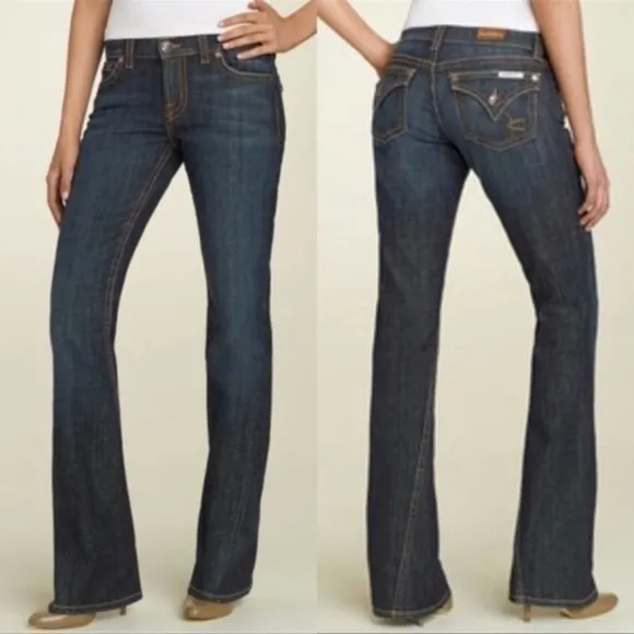 DAVID KAHN Jeans Women's 32 x 32 Nikki Twist Seam Flare Dark Wash Flap Pockets
