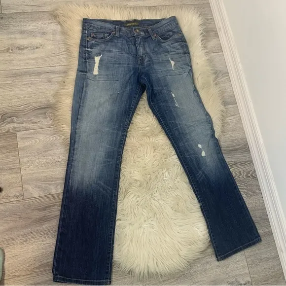 David Kahn medium wash distressed ripped relaxed straight leg jeans 29/8