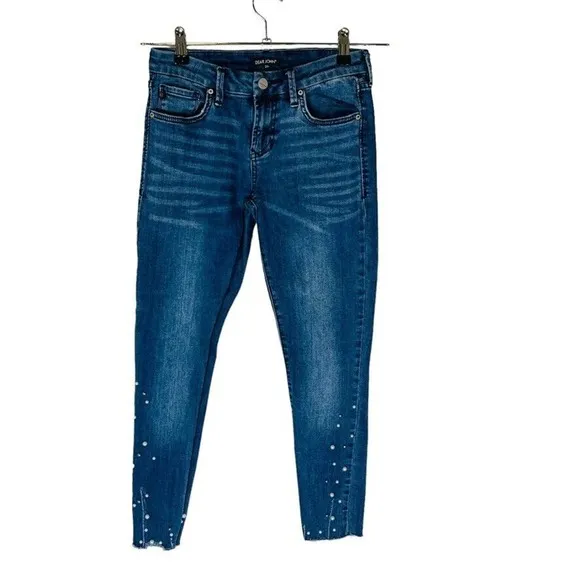 Dear John Jeans Womans Skinny Medium Blue with Stretch Size 26 Beads