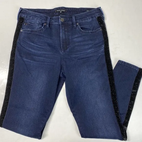 Dear John Gisele High Waist Skinny Jeans 30 Stretch Denim Black Stripes *Hemmed