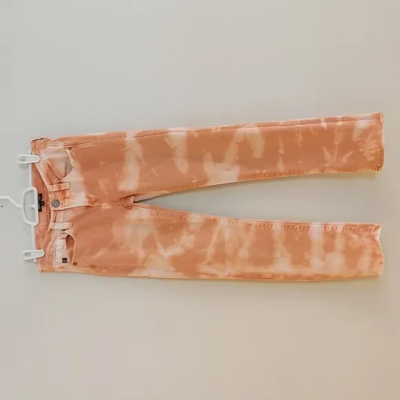 Dear John Custom Bleach Tie Dye Peach Pink Coral White Skinny Jeans - Size 25
