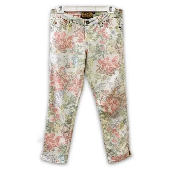 Dear John Denim Size 29 Floral Pastels Split Hem Denim Jeans Low Rise