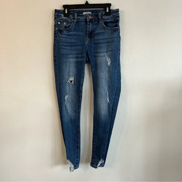 Dear John women’s 25 blue jean skinny jeans distressed high waisted denim