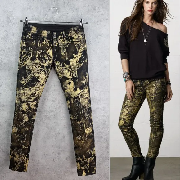 Avant Garde × Denim And Supply Ralph Lauren Gold Painted Jeans Size 29 x 32 RARE