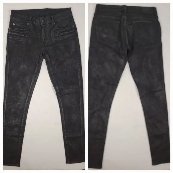 Denim & Supply Ralph Lauren Sz 27/28 Coated Jeans Moto Zipper Skinny