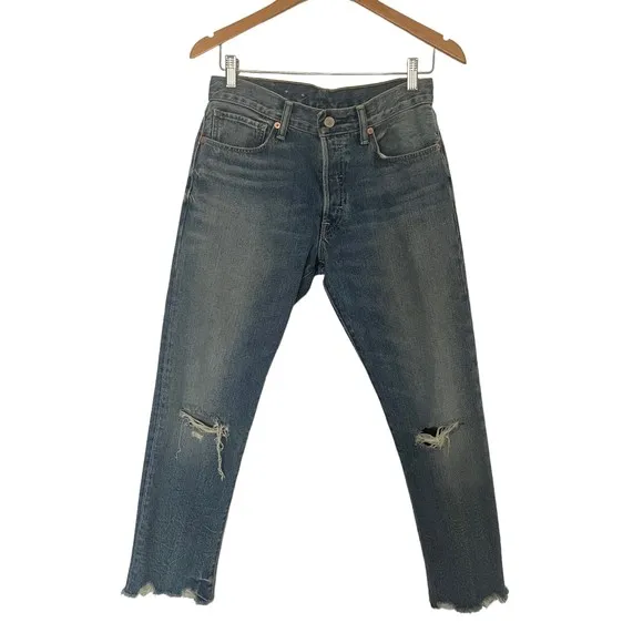 DENIM & SUPPLY RALPH LAUREN MONROE VINTAGE HIGH RISE DISTRESSED BUTTON FLY JEANS