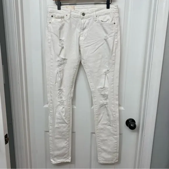 Ralph Lauren Denim & Supply White Skinny Jeans Distressed Waist 30