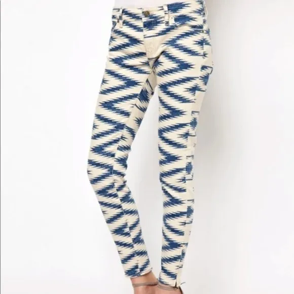 Ralph Lauren Denim Supply Size 32 Jeans White Blue Geometric Southwest Print