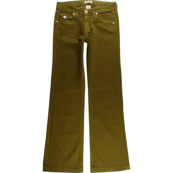 Denim Of Virtue Olive Green Flare Jeans Flap B872