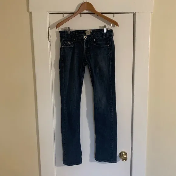 Denim of Virtue Bootcut Darkwash Distress Jeans 28