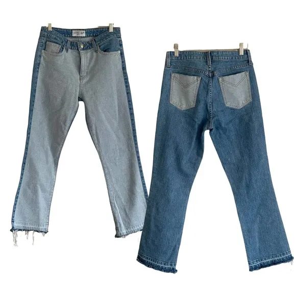 Derek Lam 10 Crosby Colorblock Frayed Cropped  Denim Size 28