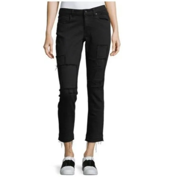 Derek Lam 10 Crosby Mila Mid-Rise Patchwork Girlfriend Jeans Black Size 26