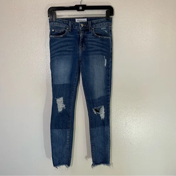 Derek Lam Devi Mid Rise Skinny Distressed Patchwork Jeans 26