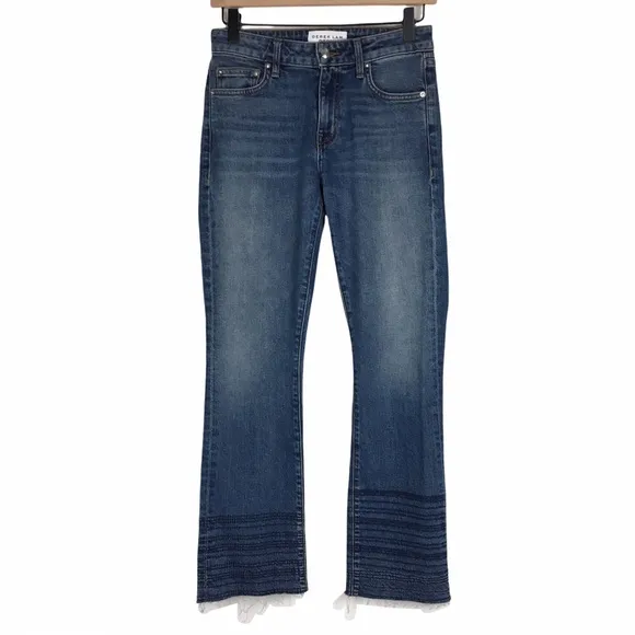 DEREK LAM DENIM Gia Crop Flare Jeans Mid Rise Embroidered Look Stripe Size 25