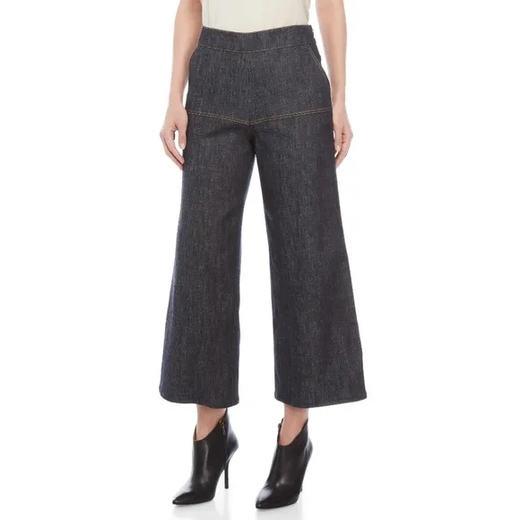 DEREK LAM Cropped Wide-Leg Denim Gaucho Pants