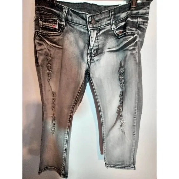 Diesel black washed distressed capri jeans pants size 29