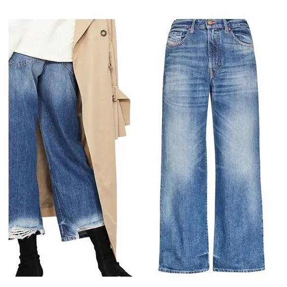 Diesel widee high waist cropped denim trousers jeans size 25
          
      NWT