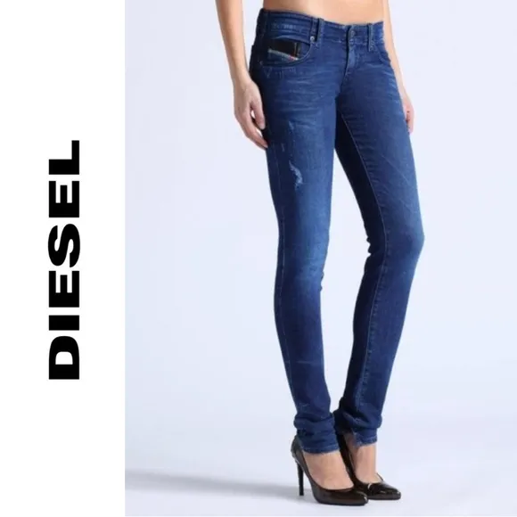 Women's Diesel Jeans Grupee Super Slim Skinny Low Waist Blue Denim Size 29