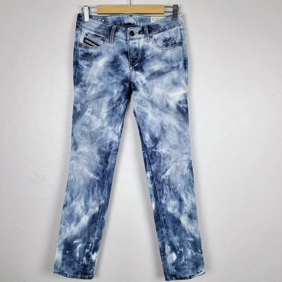 Diesel Cuddy Jeans Womens 24 Blue Bleach Washed Low-Rise Skinny Denim Pants