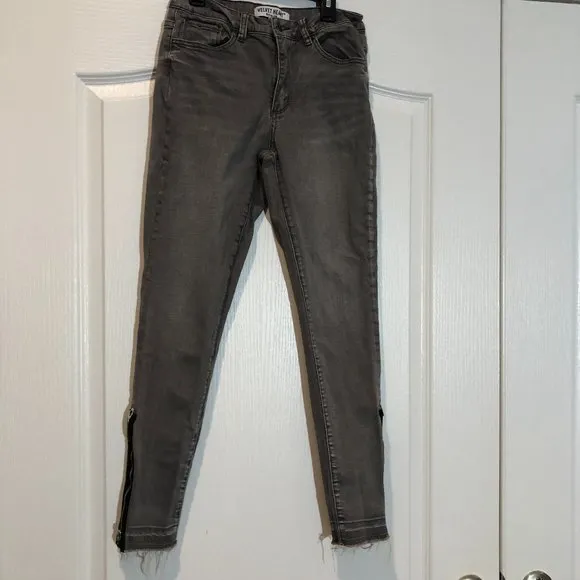 Velvet Heart Denim Gray Mid Rise Super Skinny Side Zip Raw Hem Jeans Size 27