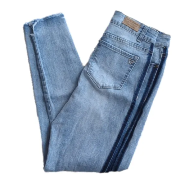 Velvet Heart Trina High Rise Step Hem Blue Stripe Blue Jeans Size 27 Waist 26 In