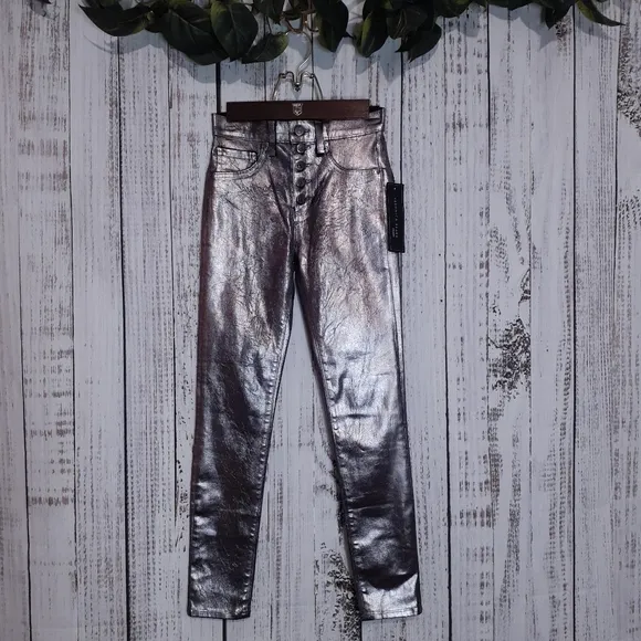 Veronica Beard metallic shiny gunmetal Debbie high rise skinny jeans
          
      NWT