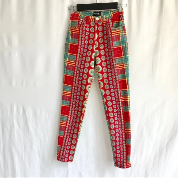 Rare vintage 80's 90's Versace Couture crzzy patterned Jeans Size 28