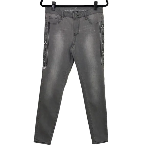 Versace Embroidered Boho Gray Skinny Jeans SZ 28/6