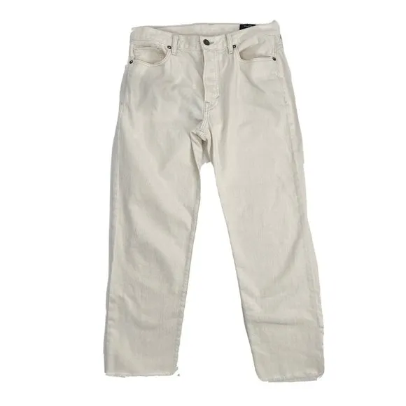Vince Rigid Denim White Cropped Straight Leg Jeans Sz 27 Raw Hem Button Fly