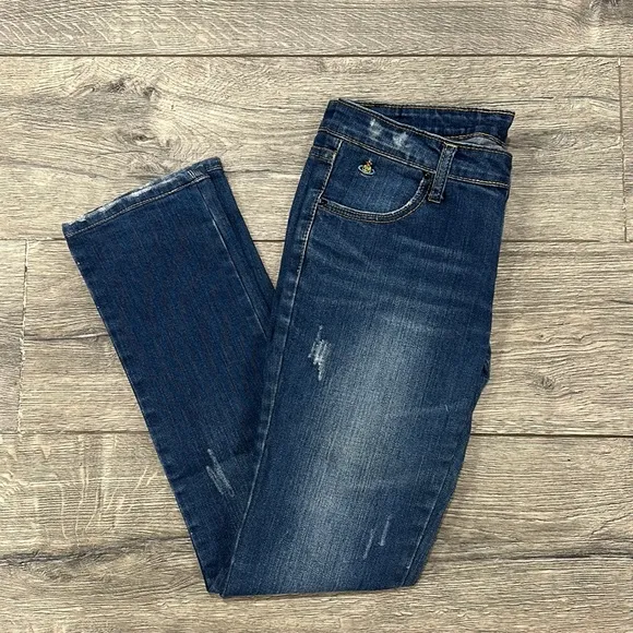 • Vivienne Westwood • Women’s Vintage Distressed Straight Leg Jeans Medium Blue