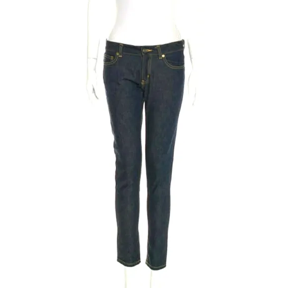 Saint Laurent Dark Wash Constrast Stitch Mid Rise Skinny Jeans Womens Size W29