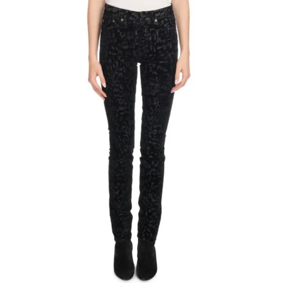 Saint Laurent Leopard Flocked Velvet Skinny Jeans, Black
          
      NWT