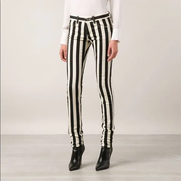 SAINT LAURENT | Striped Skinny Ankle Grazer Jeans Size 28
          
      NWT