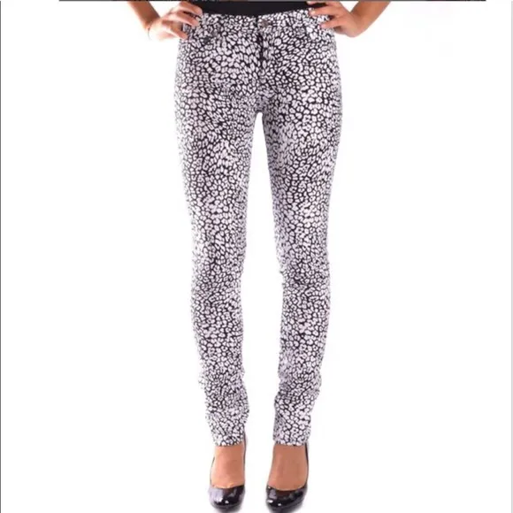 Saint Laurent Black And White “Baby Cat” Leopard Print Coated Jeans NWT
          
      NWT