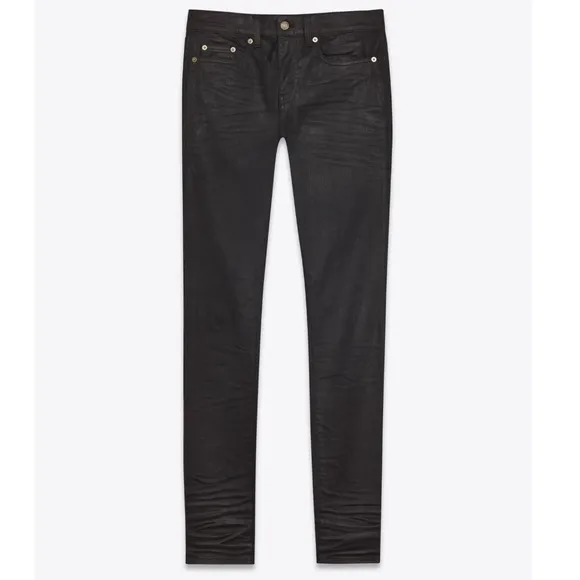 SAINT LAURENT SKINNY-FIT JEANS IN COATED BLACK DENIM