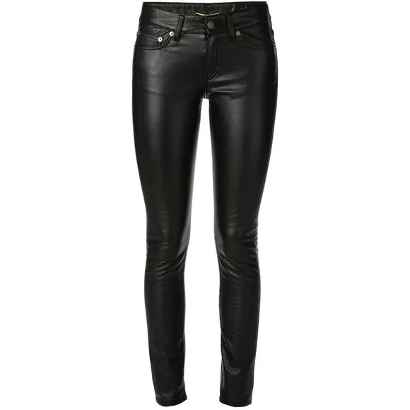 Saint Laurent Women's Eco Leather Coated Skinny Jeans Black
          
      NWT