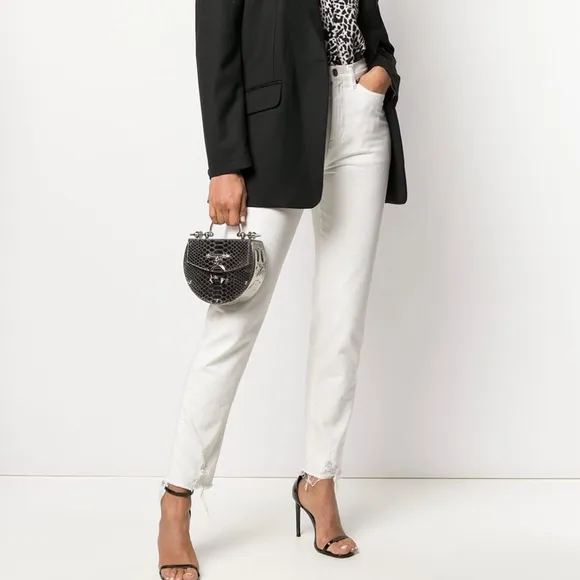 Saint Laurent Paris White Jeans Raw Edge Straight Leg 25