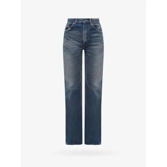 SAINT LAURENT WOMAN  Delav jeans with leather logo tag
          
      NWT