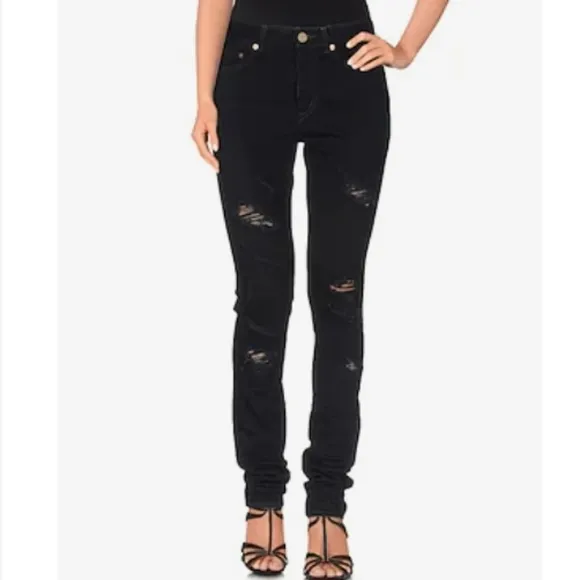 Saint Laurent Distressed Skinny Mid Rise  Jeans Size 28 Black
          
      NWT