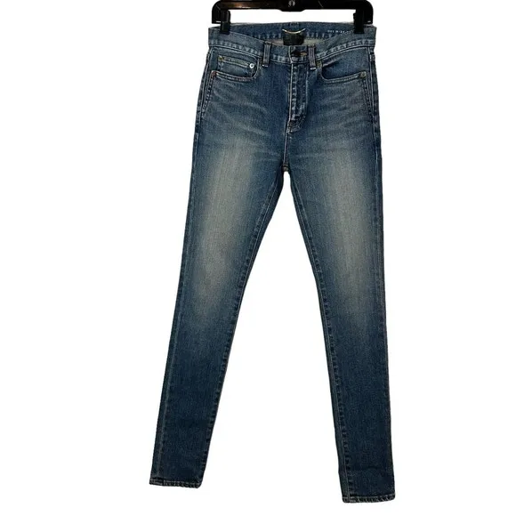 SAINT LAURENT PARIS WOMANS SIZE 28 HIGH WAISTED SLIM JEAN VINTAGE BLUE DENIM
