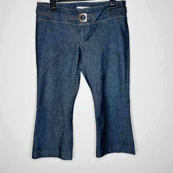 Zara Jeans 8 Dark Wash High Rise Cropped Denim Blue Belted Stretch Cotton Blend