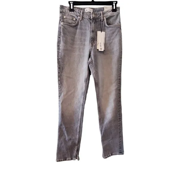 Zara nwt jeans womens US 10 high rise full length gray split hem
          
      NWT