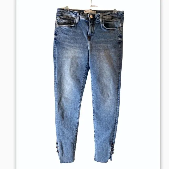 Zara Z2975 Denim Raw Hem Jeans With Button Ankle