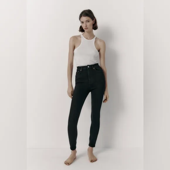 Zara Vintage High Rise Skinny Jeans | Washed Black | US 4
