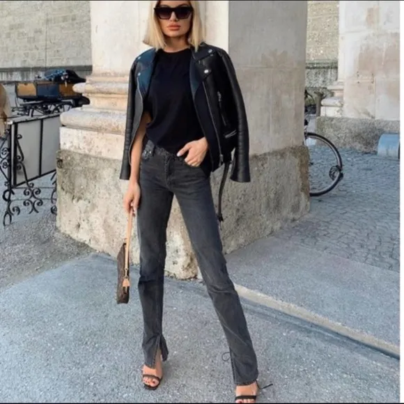 Zara High Rise Full Length Slit Ankle Jeans