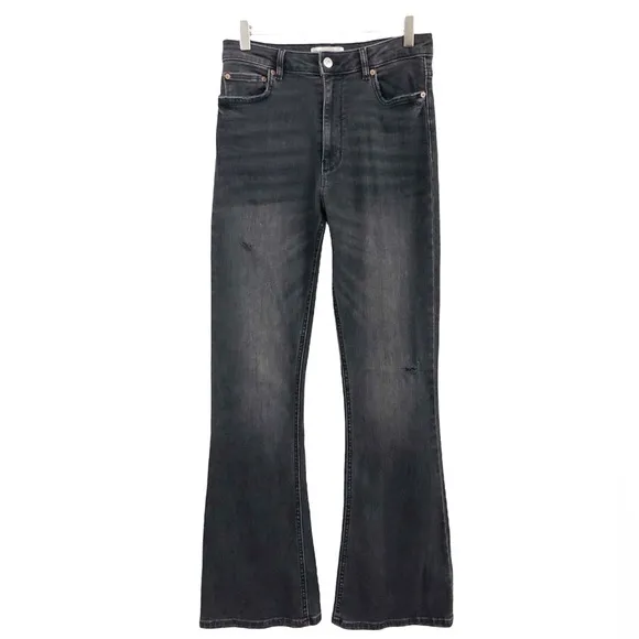 Zara | High Rise Flare Leg Distressed Black Jeans