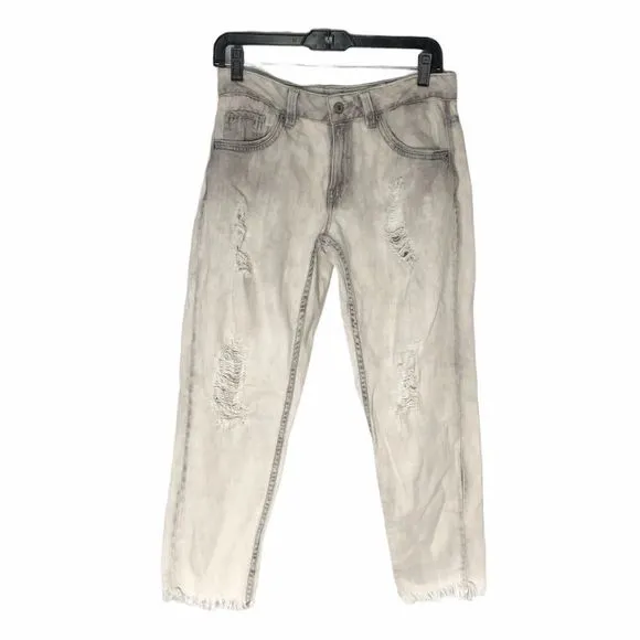 ZARA White Washed Distressed Mom Jeans