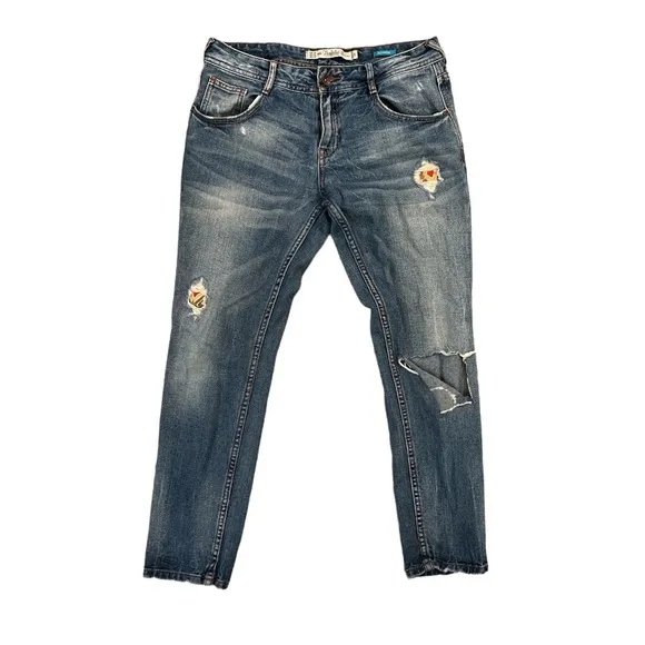 Zara Trafaluc Premium Wash Distressed & Patched Boyfriend Jeans | US 6