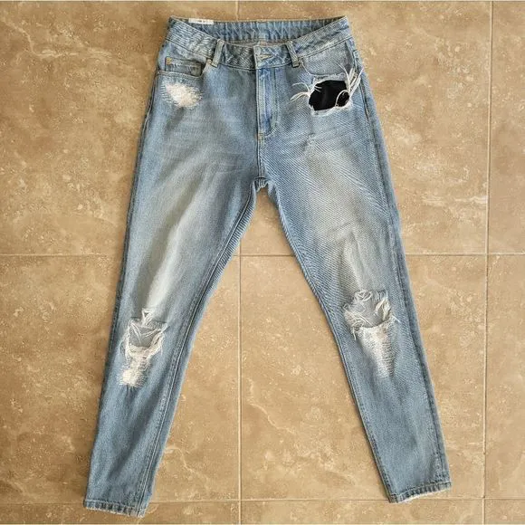 𝅺Zoe Karssen Blue Denim Distressed Straight Leg Jeans - size 27